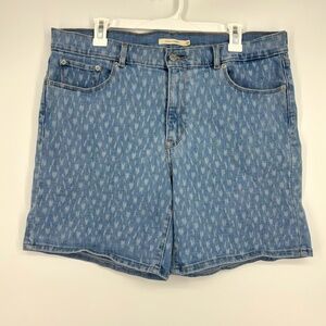 Levi's Womens Size 32 14 Jean Shorts Bermuda Light Wash Patterned Five Pocket 7"
